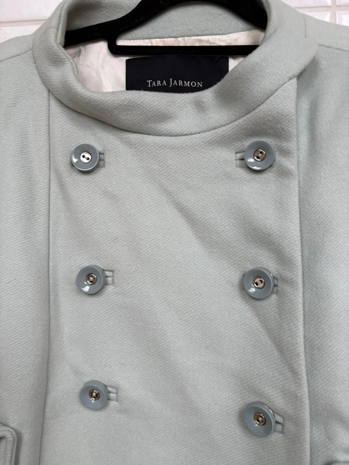 Manteau croisé vert d'eau / menthe Tara Jarmon - Taille 44, Vêtements | Femmes, Enlèvement ou Envoi, Comme neuf, Vert, Manteau