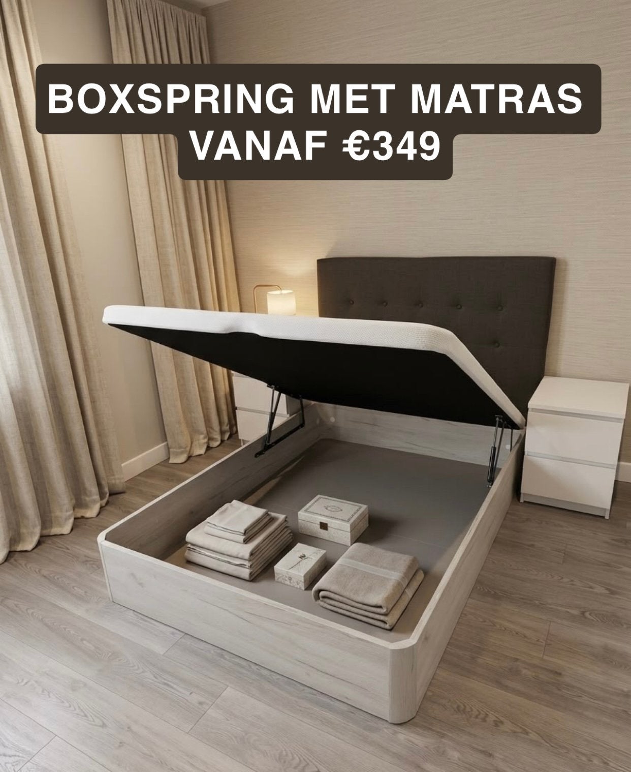 BOXSPRING MET MATRAS (25cm), Huis en Inrichting, Slaapkamer | Matrassen en Bedbodems, Tweepersoons, Ophalen of Verzenden, Bedbodem