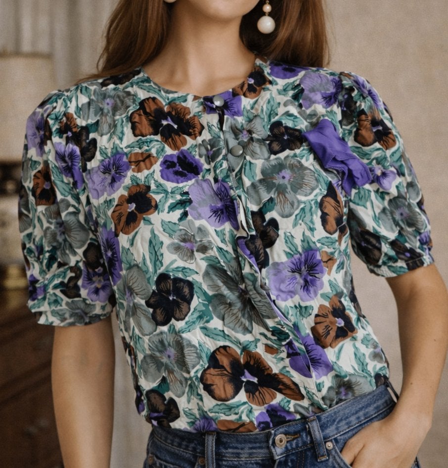 Vintage bloemetjes blouse, Vintage, Verzenden, Zo goed als nieuw, Maat 36 (S)