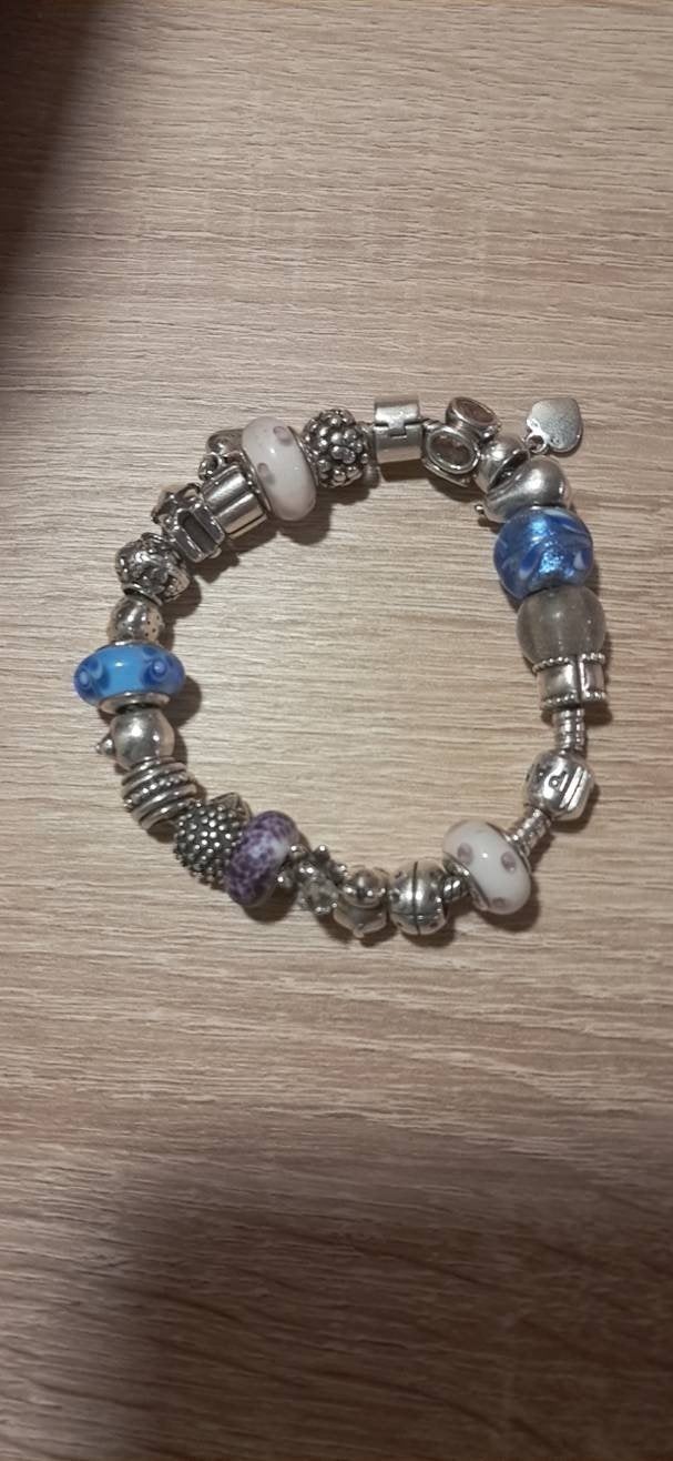 Originele zilveren Pandora bedelarmband (20 cm) met 16 bedel, Ophalen, Zo goed als nieuw, Met bedels of kralen, Zilver