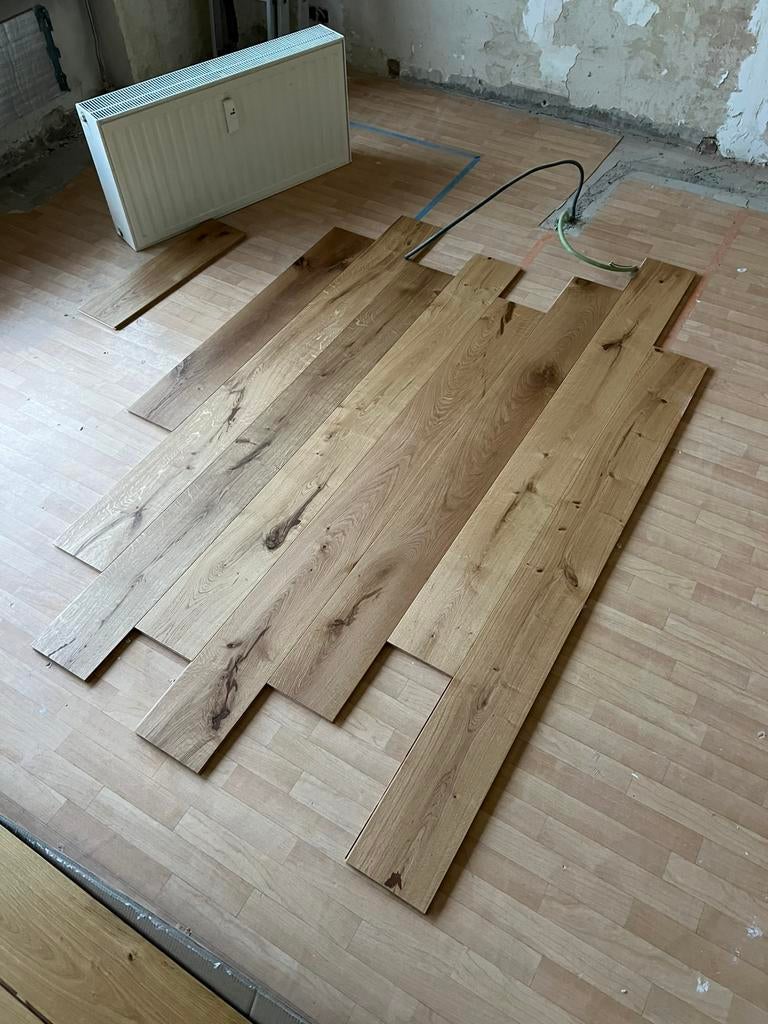 Massief eiken parket te koop 80m2, Ophalen, Zo goed als nieuw, Parket