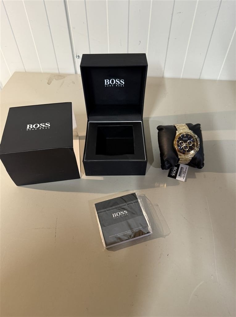 hugo boss 1513340 heren ikon staal goud blauw wijzerplaat ch, Ophalen of Verzenden, Nieuw, Blauw, Goud