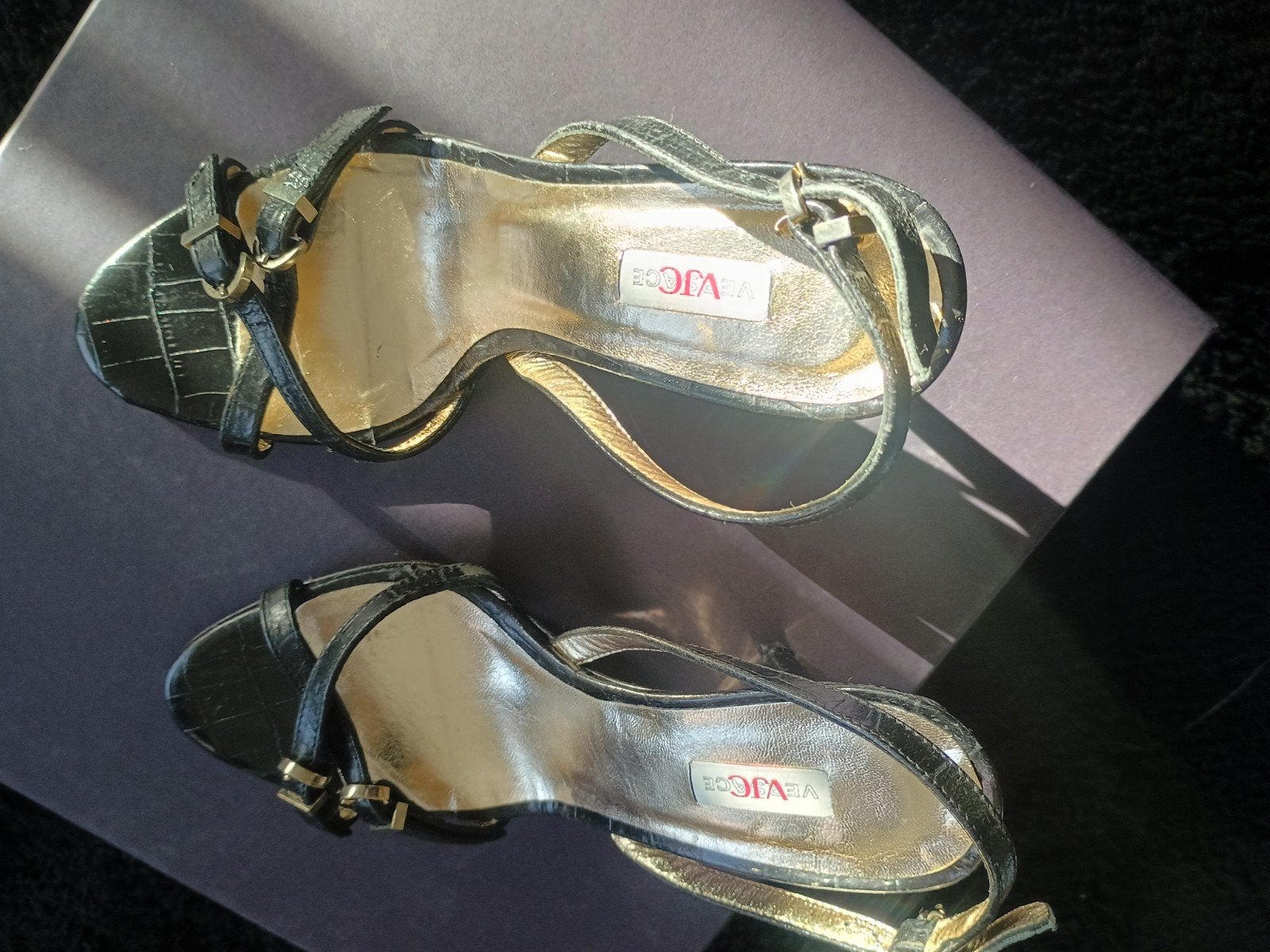 Versace slingback leer zwart croco print 36, Zwart, Ophalen of Verzenden, Zo goed als nieuw, Versace