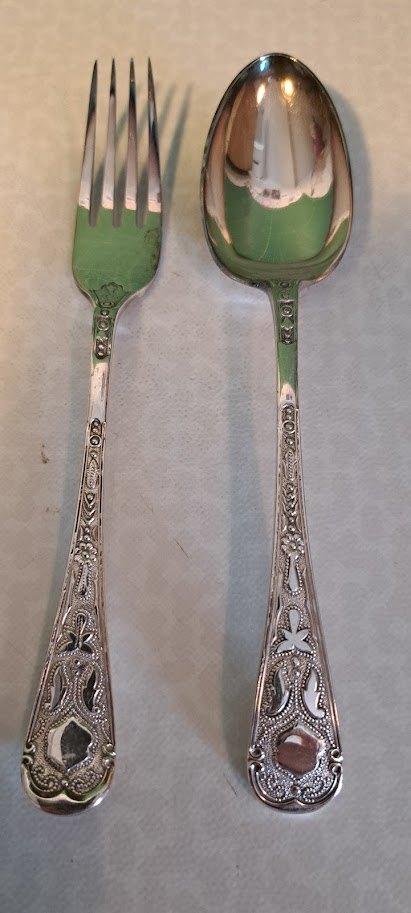 Verzilverde lepel en vork, Antiek en Kunst, Ophalen of Verzenden