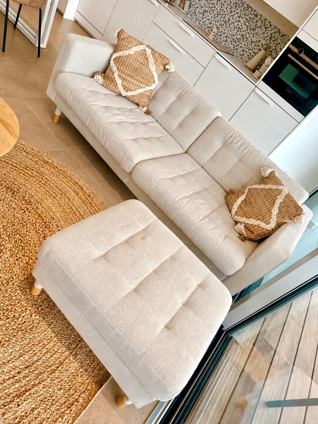 IKEA LANDSKRONA canapé 3 places + pouf – comme neuf garantie, Ophalen, Zo goed als nieuw, Hout