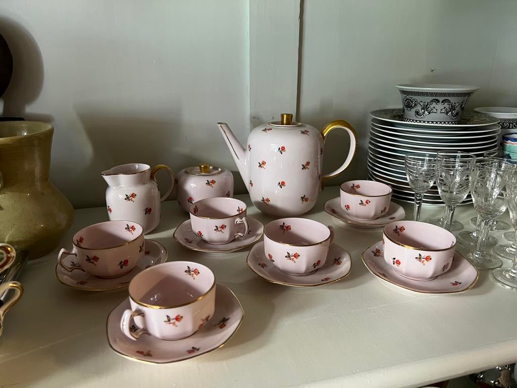Roos antiek porcelainen thee set - Jean Haviland, Antiek en Kunst, Ophalen