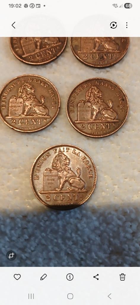 2 cent Albert 1st 5 munten. Etat super., Ophalen of Verzenden, Overig, Losse munt