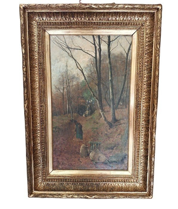 André Collin (1862-1930) « cueilleur de bois », Peinture à l'huile, Paysage, Signé, Enlèvement