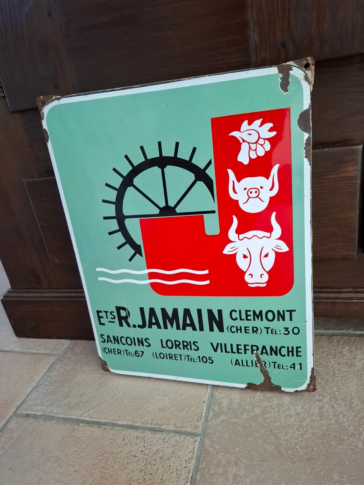ancienne plaque émaillée Ets R jamin animal transport, Enlèvement ou Envoi, Utilisé, Panneau publicitaire