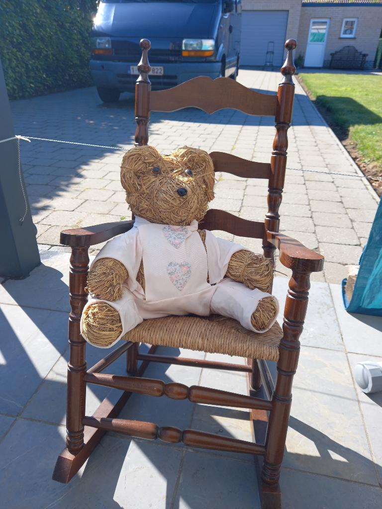 Schommelstoel met beer, Ophalen, Zo goed als nieuw, Hout, Vintage