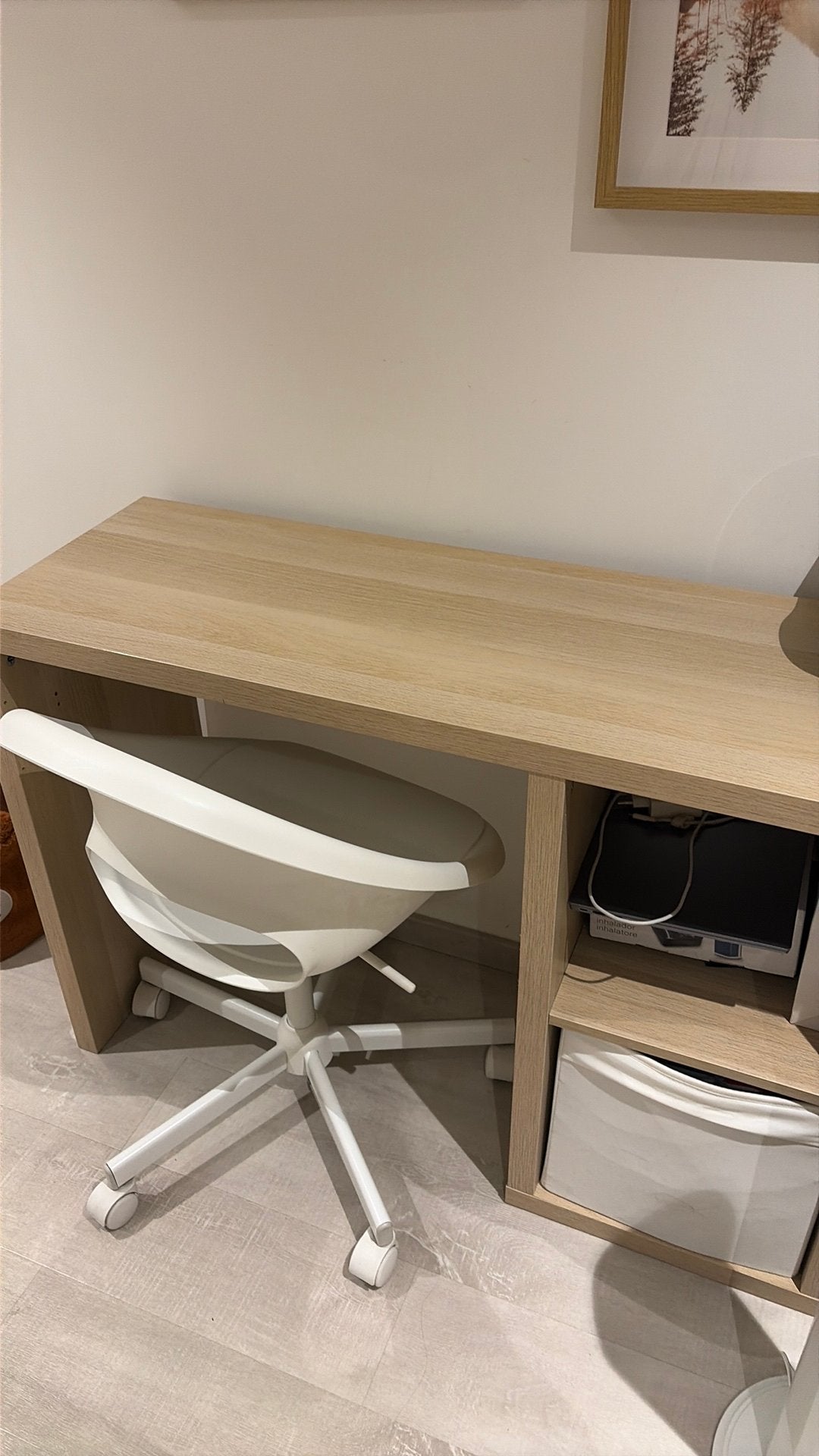Bureau + chaise — IKEA, blanc/chêne, Enlèvement, Comme neuf