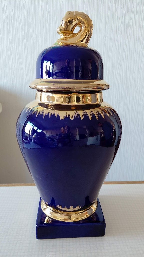 blauwe vaas met deksel 60 jaar oud, Antiek en Kunst, Ophalen