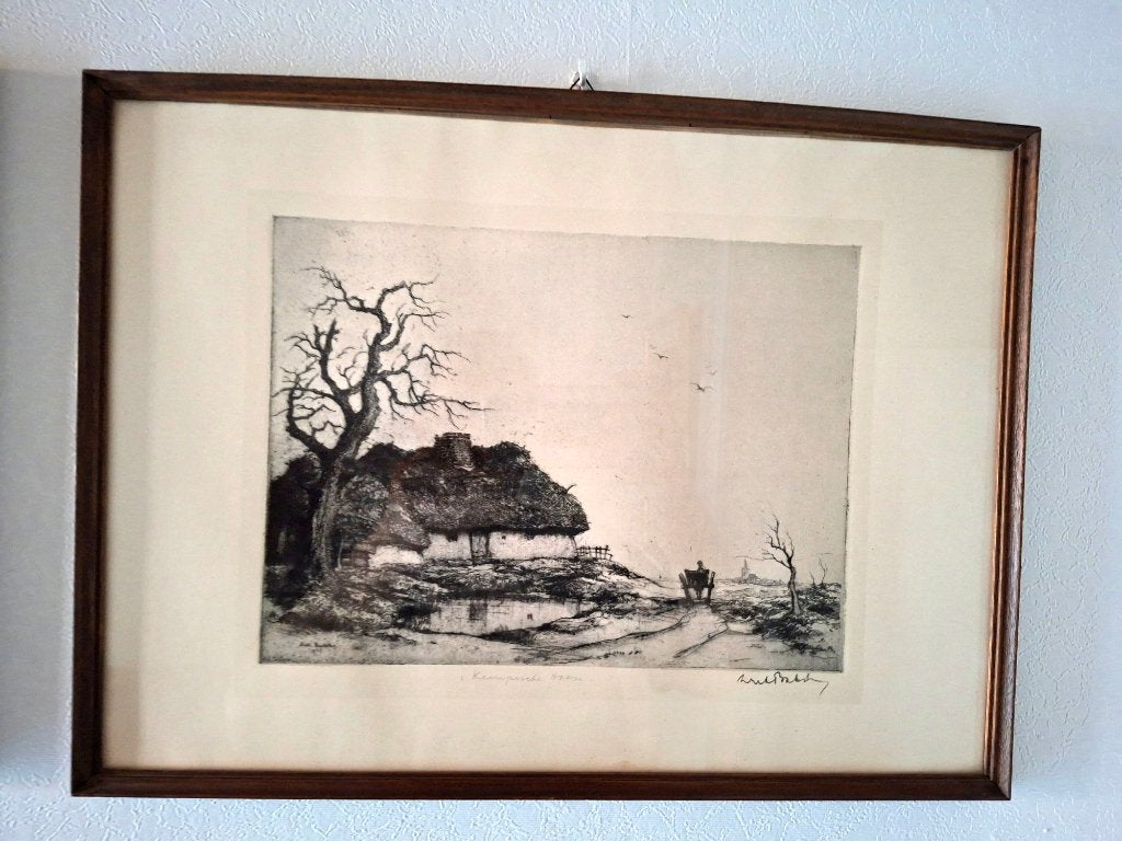 Set van 2 Originele Etsen Dirk Baksteen, Antiquités & Art, Art | Peinture | Classique, Paysage, Enlèvement, Dessin, Sous verre
