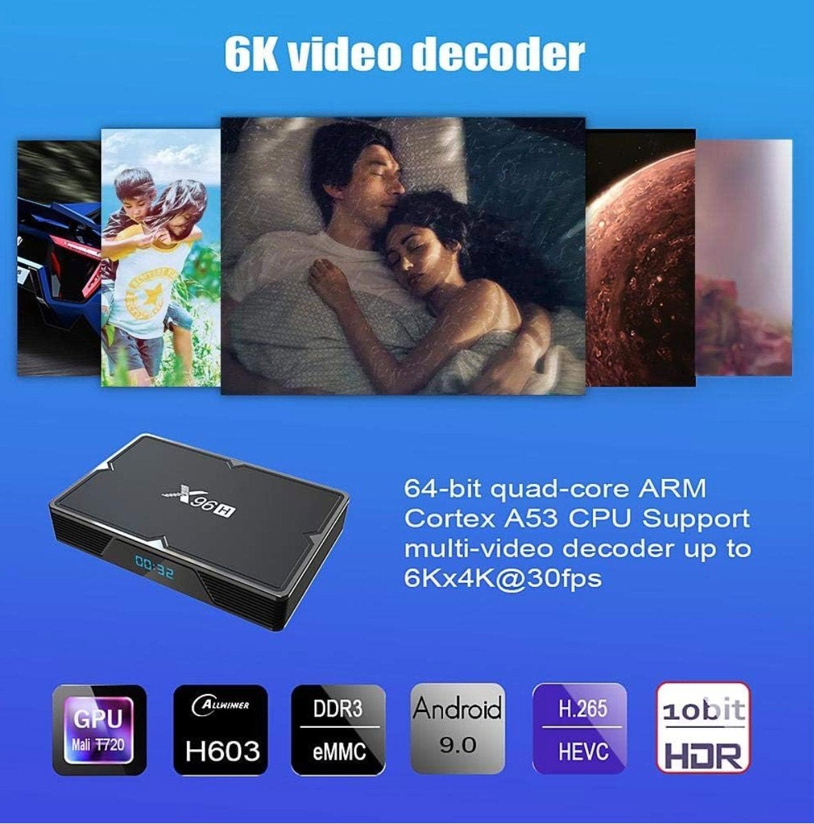 X96H Allwinner H603 décodeur Android​ 6K, Neuf, HDMI