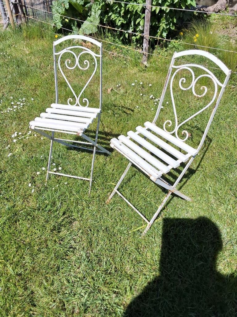 2 chaises vintage style bistrot, Enlèvement, Utilisé, Métal, Pliant