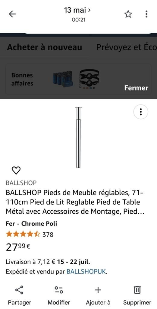 Pied de meuble extensible en chrome poli, Maison & Meubles