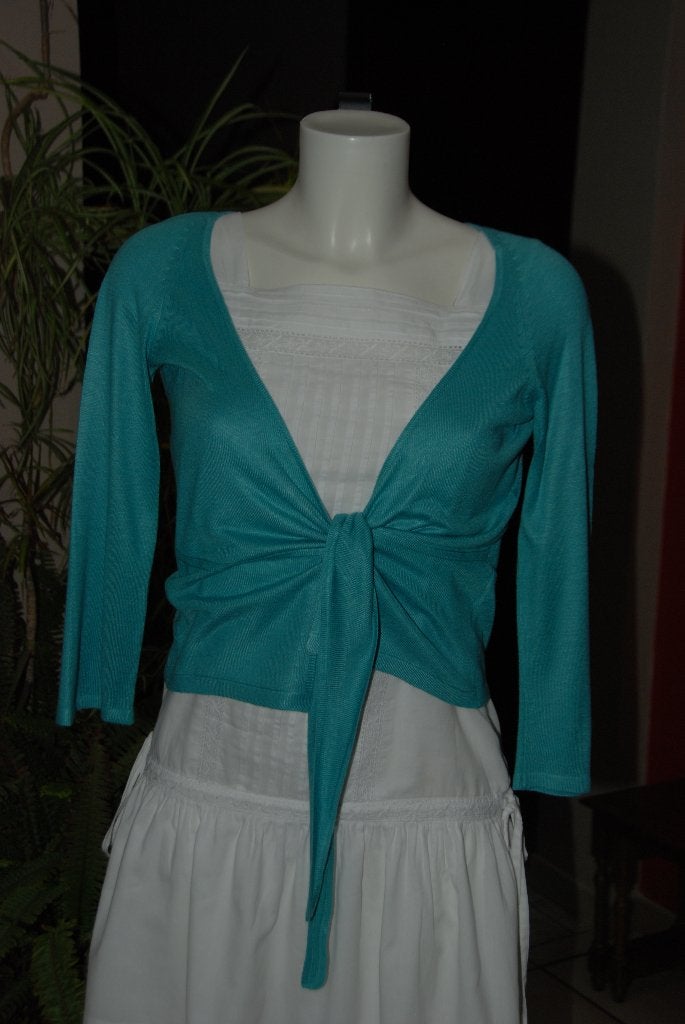 „MEXX” Turkooisblauwe schoudervest met strik, trui S, Kleding | Dames, MEXX, Blauw, Ophalen of Verzenden, Zo goed als nieuw