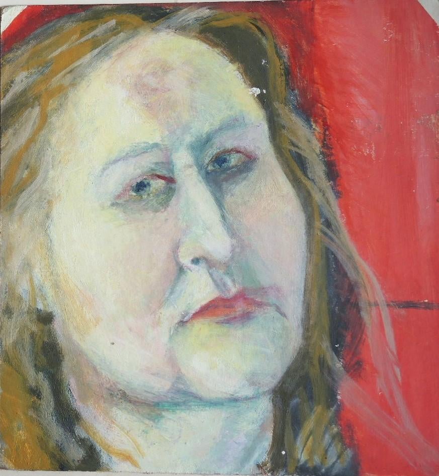 Onvermelde Maker acryl op board "Portret Verdrietige Vrouw", Antiek en Kunst, Ophalen