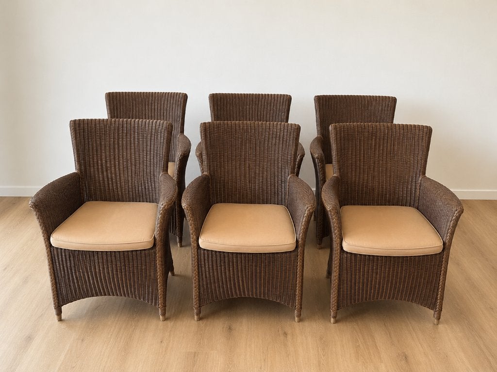 6 kwalitatieve gevlochten eetkamerstoelen met armleuningen, Huis en Inrichting, Stoelen, Ophalen, Gebruikt, Bruin, Vijf, Zes of meer stoelen