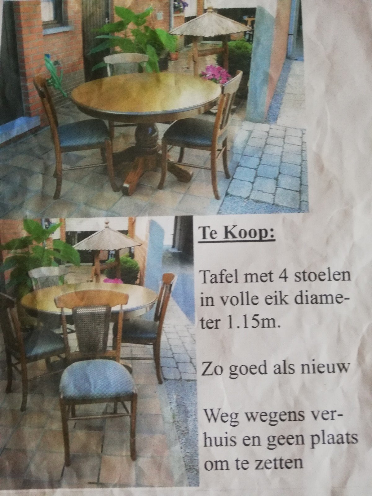 Une table de cuisine en chêne avec 4 chaises, Maison & Meubles, Enlèvement