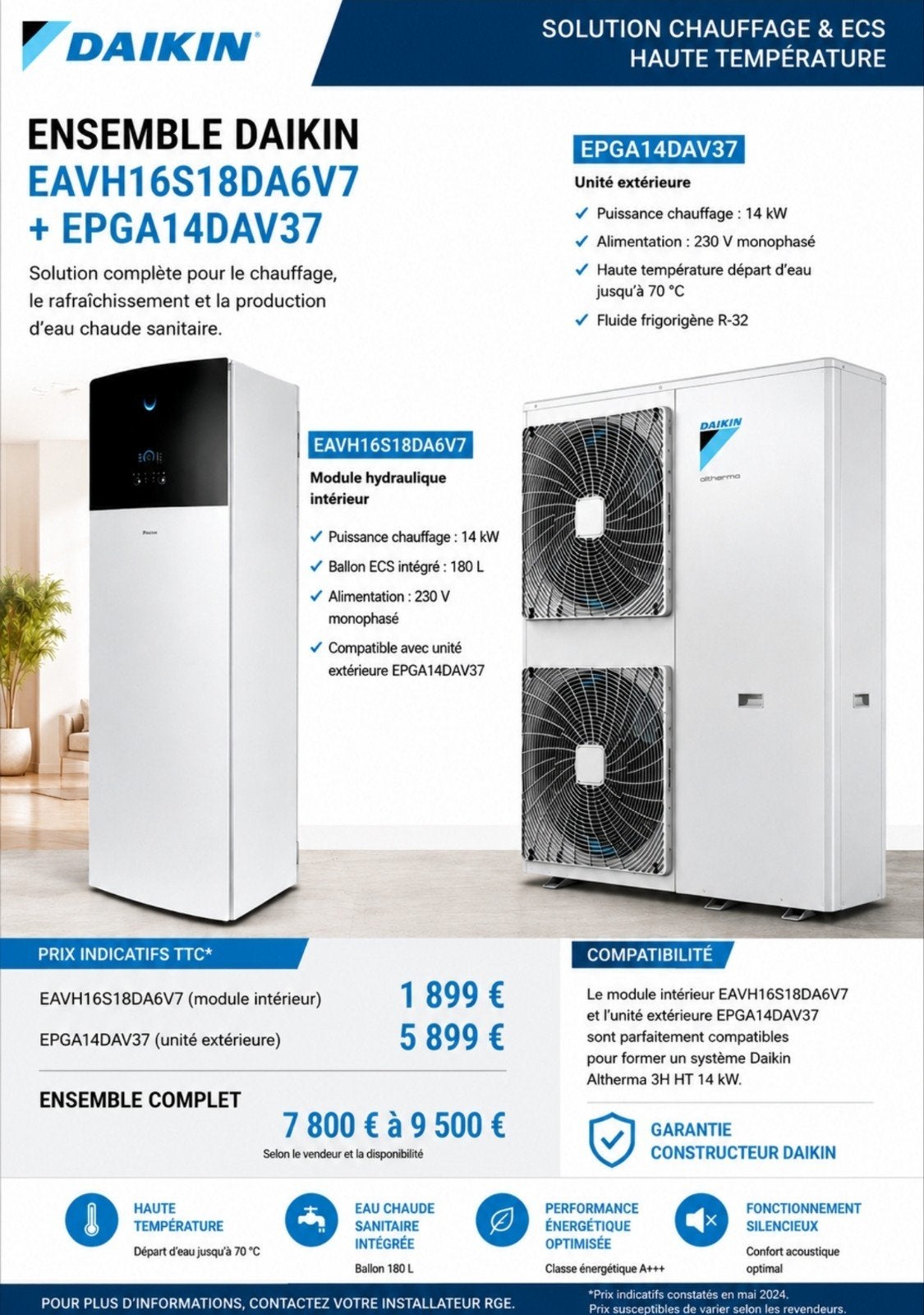 Daikin Altherma 3H neuve 14kw.