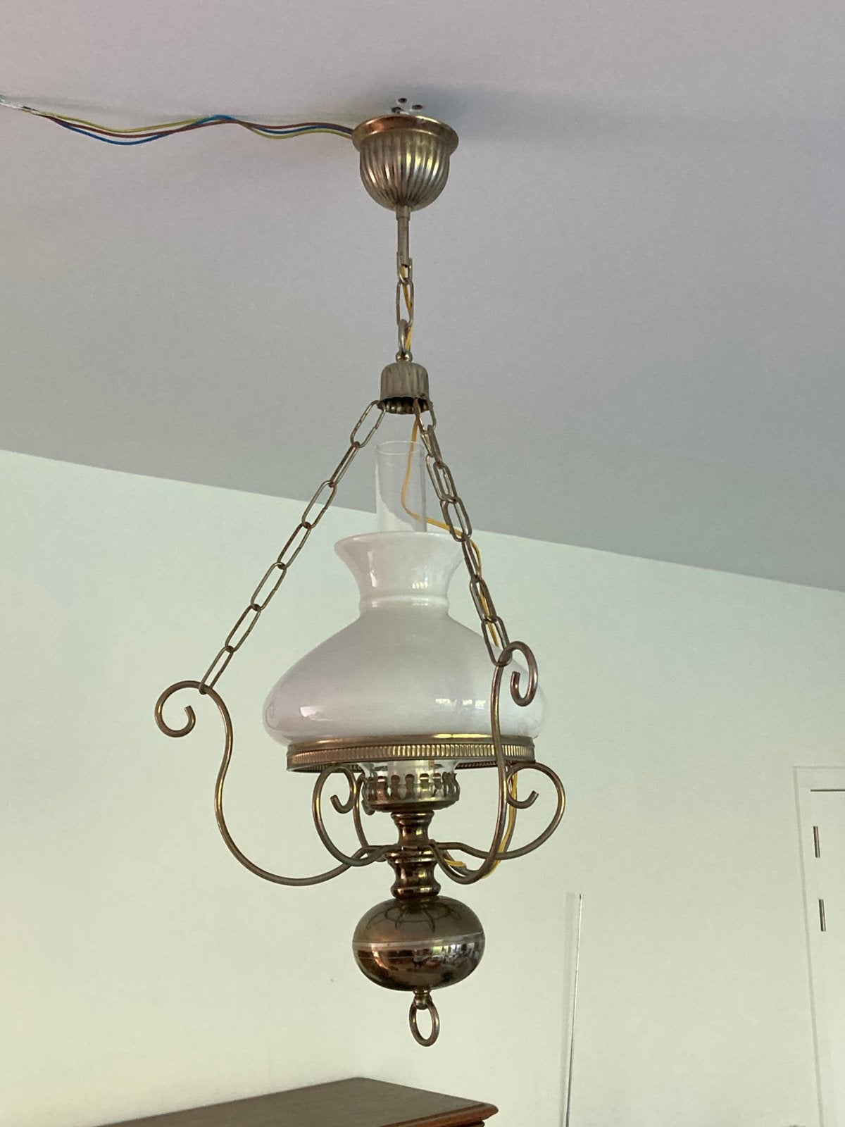 Lampe suspendue vintage - style lampe à huile, Maison & Meubles, Lampes | Suspensions, Enlèvement, Comme neuf, Autres matériaux