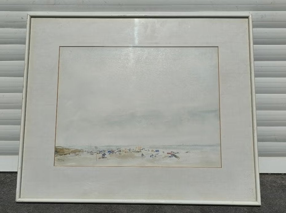 Aquarelle scène de plage signe, Antiquités & Art, Art | Peinture | Classique, Enlèvement ou Envoi, Aquarelle