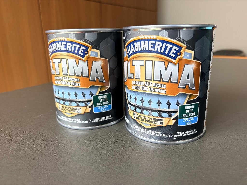 Hammerite Ultima metaallak groen RAL 6005 - 2 blikken 750ml, Ophalen, Nieuw, Verf, Minder dan 5 liter