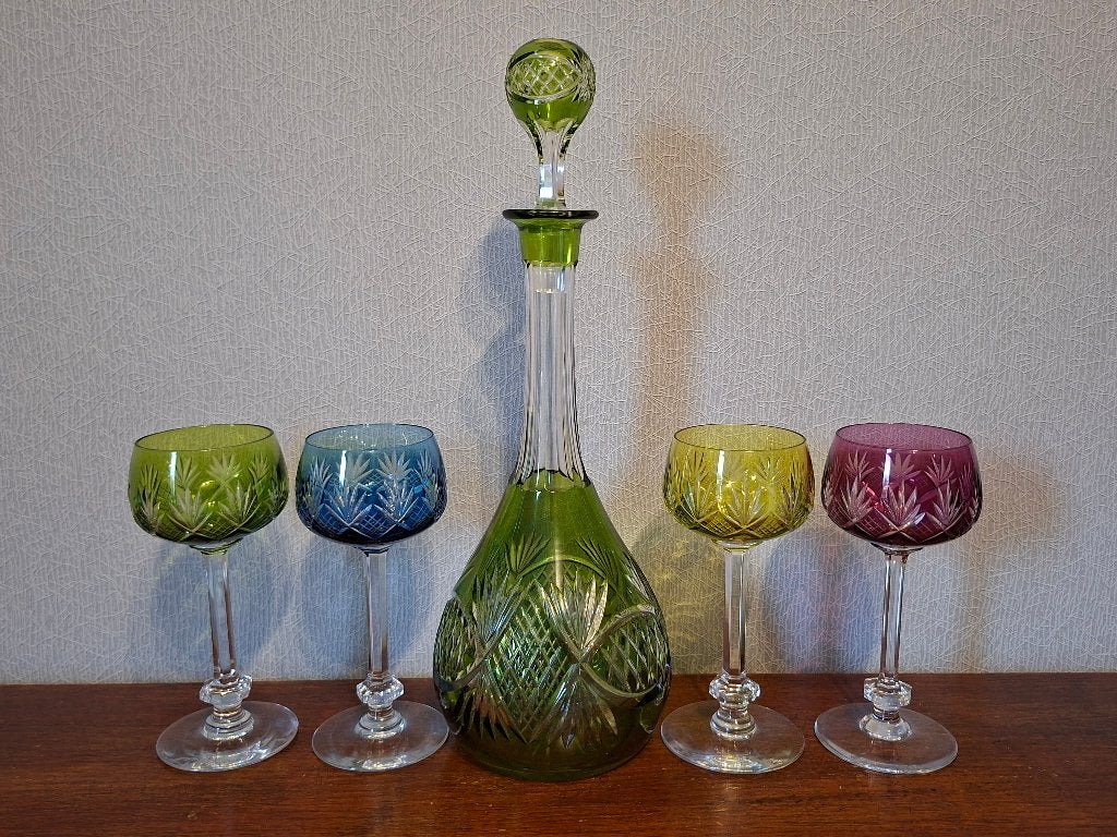 4 verres à vin modèle Anvers Val Saint Lambert + la carafe, Antiquités & Art, Enlèvement