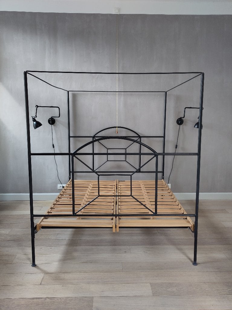 Zwart smeedijzeren hemelbed 160x200, Ophalen, Gebruikt, Zwart, Tweepersoons