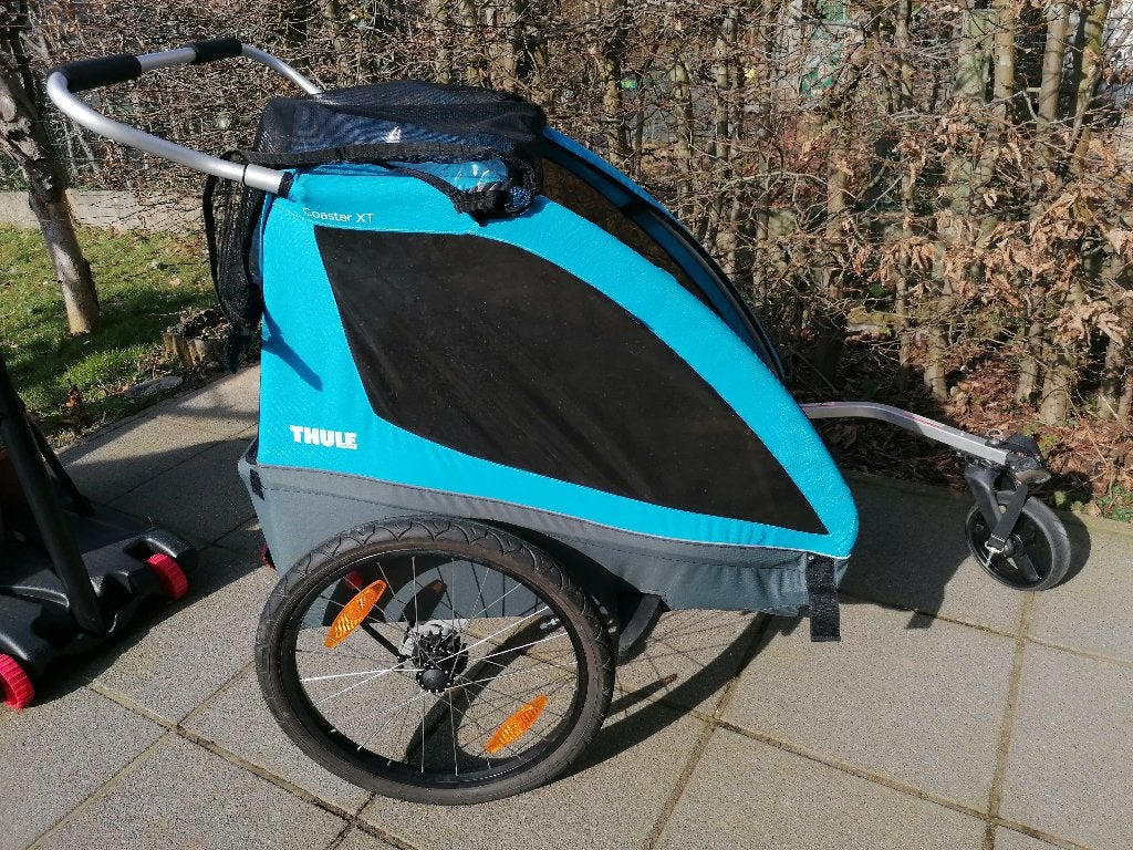 Fietskar 2 kinderen Thule, Fietsen en Brommers, Fietsaccessoires | Aanhangwagens en Karren, Ophalen, Gebruikt, Opvouwbaar, 40 tot 60 kg