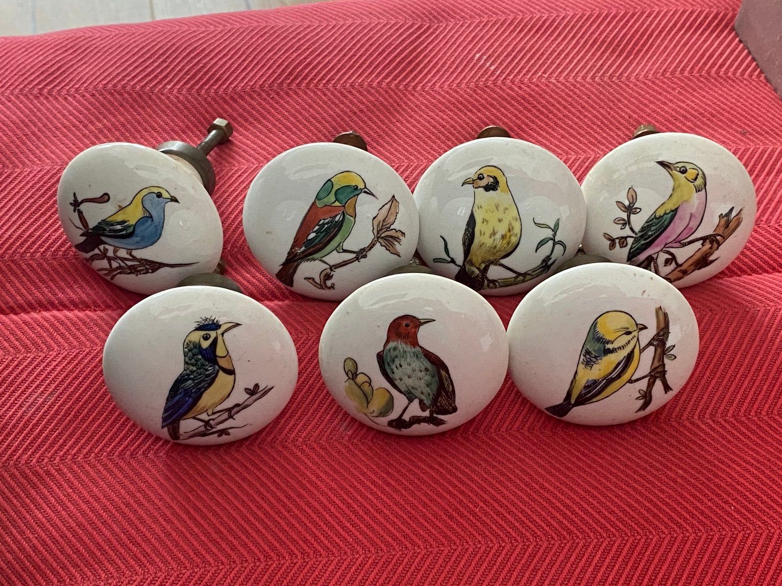 Keramische meubelknoppen, met de hand beschilderd, vogels, Ophalen of Verzenden