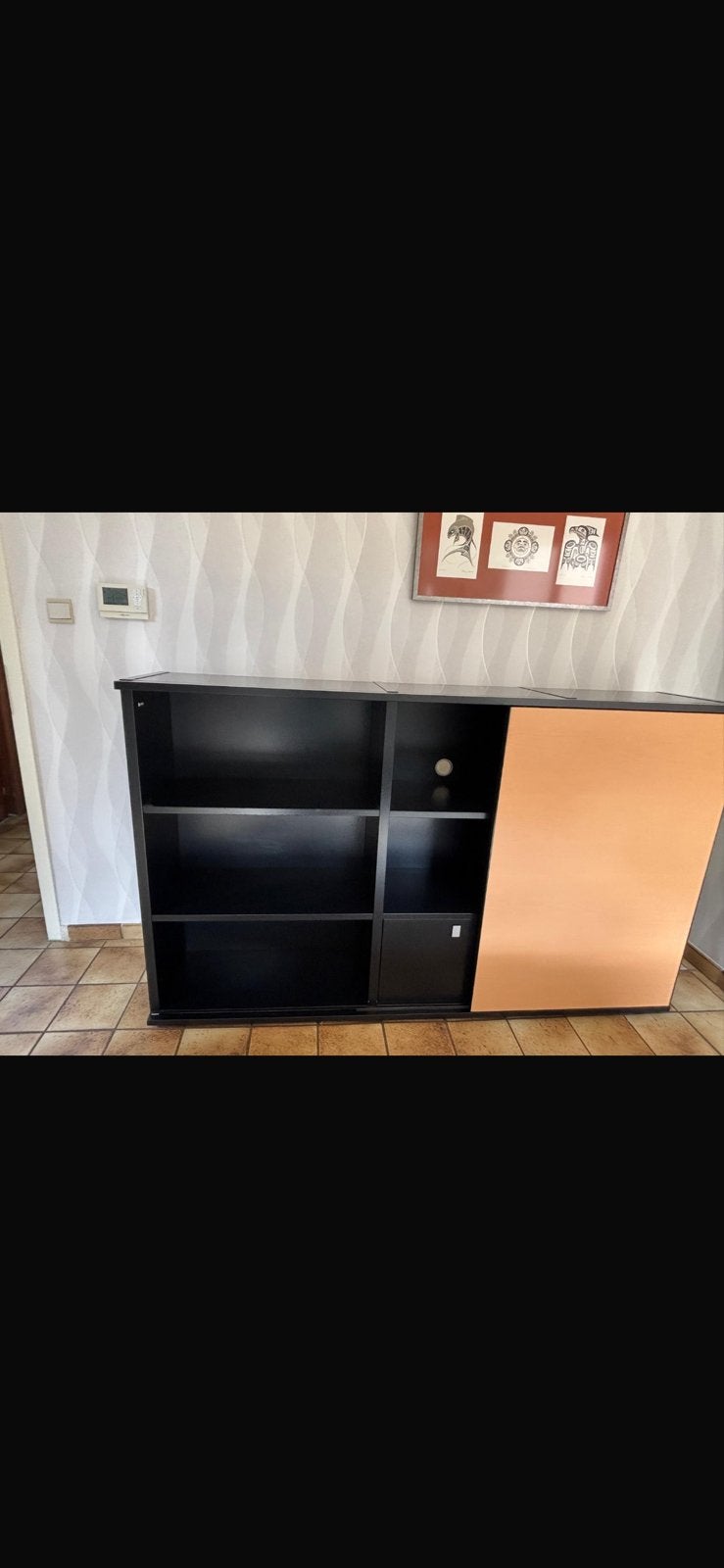 Armoire noire avec porte coulissante en bois, Enlèvement, Utilisé