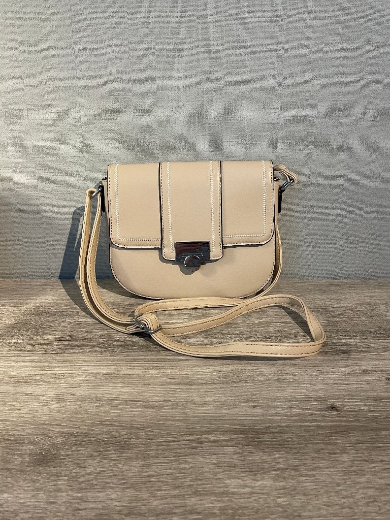 Beige crossbody tas met zwarte afwerking, Ophalen of Verzenden, Zo goed als nieuw, Beige, Schoudertasje
