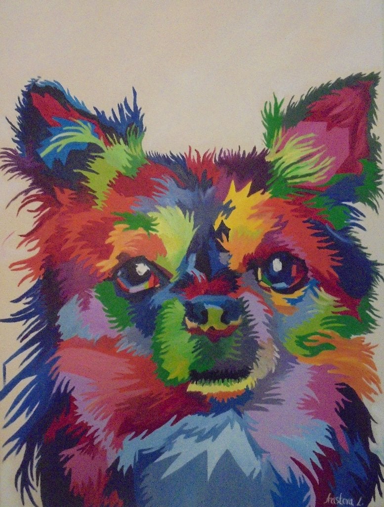 Chihuahua popart olieschilderij (60x80cm), Handgeschilderd, Ophalen of Verzenden, Dieren, Olieverf