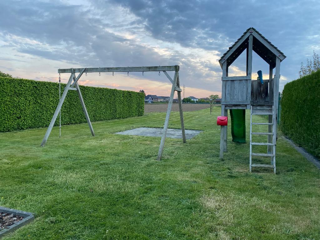 Speelhuisje en schommelframe, Ophalen, Gebruikt, Hout