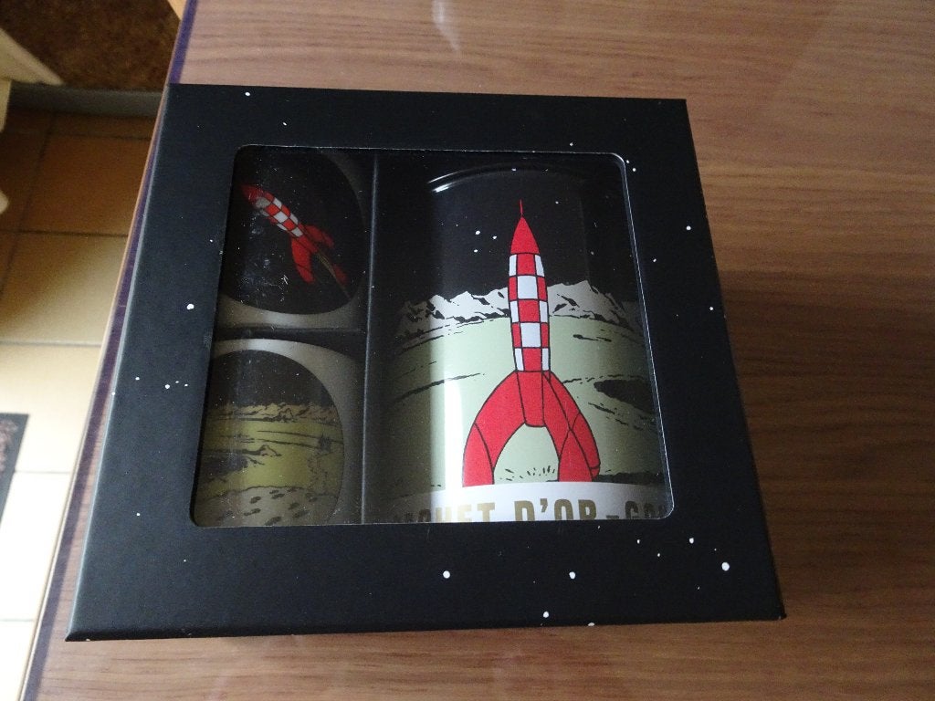 Tintin Moon Set - Koffiedoos + 2 mokken, Ophalen of Verzenden, Kuifje, Nieuw, Gebruiksvoorwerp