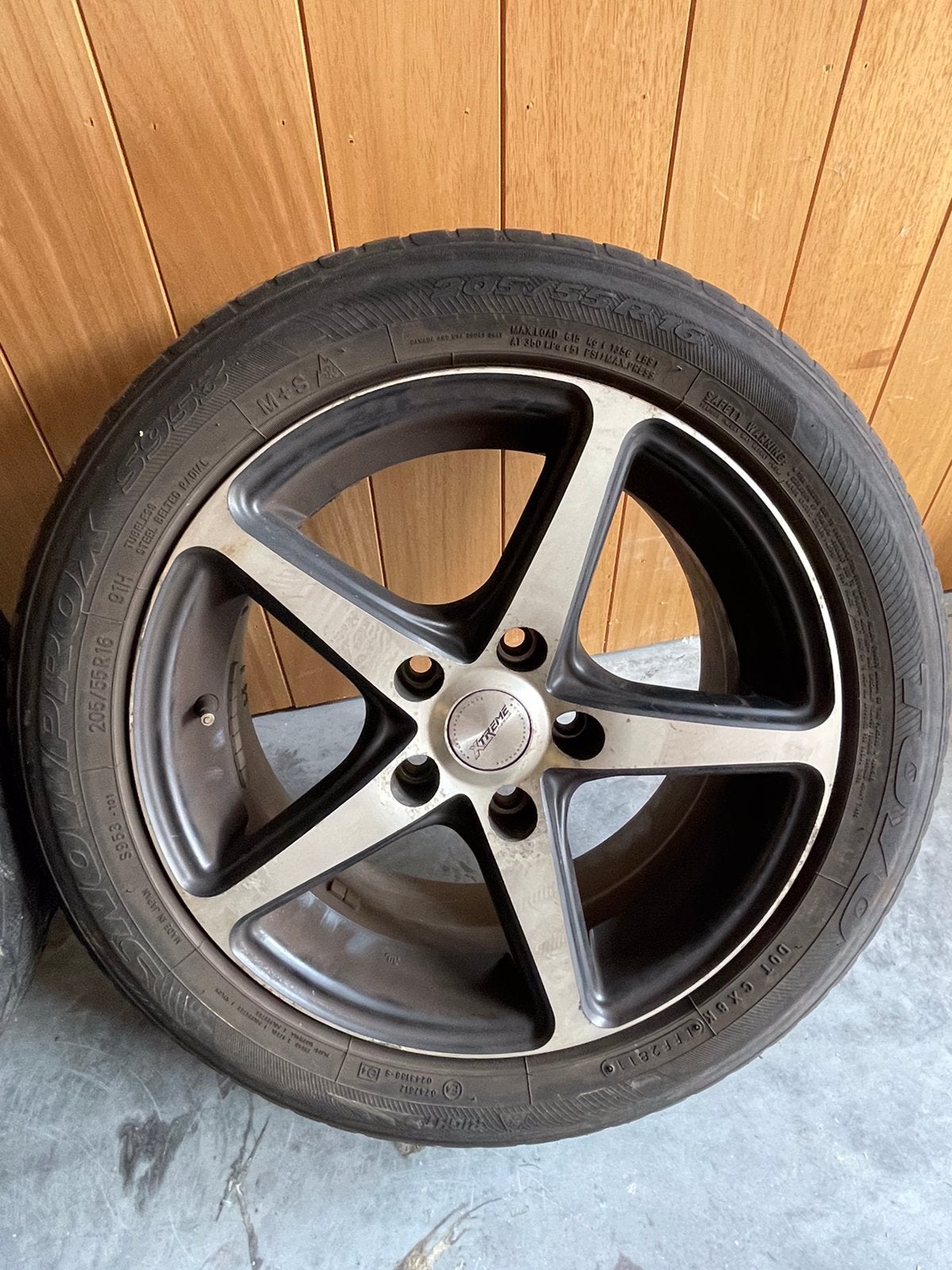4 jantes alu 16” + pneus hiver 205/55 R16, Auto-onderdelen, Banden en Velgen, 16 inch, Winterbanden, Band(en)