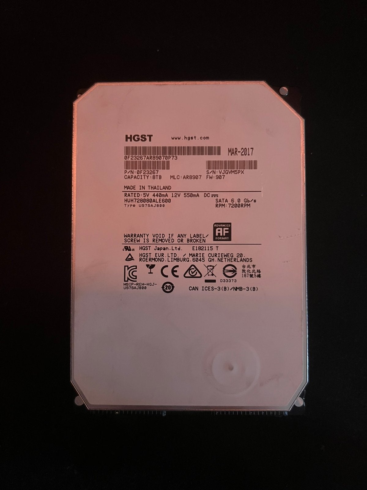 8TB HDD (Harde schijf), Computers en Software, Harde schijven, 8TB, Ophalen of Verzenden, Zo goed als nieuw, Desktop