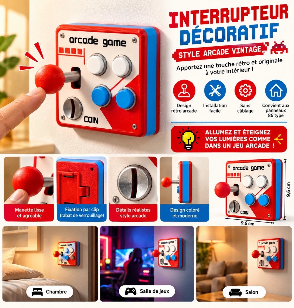 Panneau décoratif interrupteur ARCADE GAME – rétro vintage, Enlèvement ou Envoi