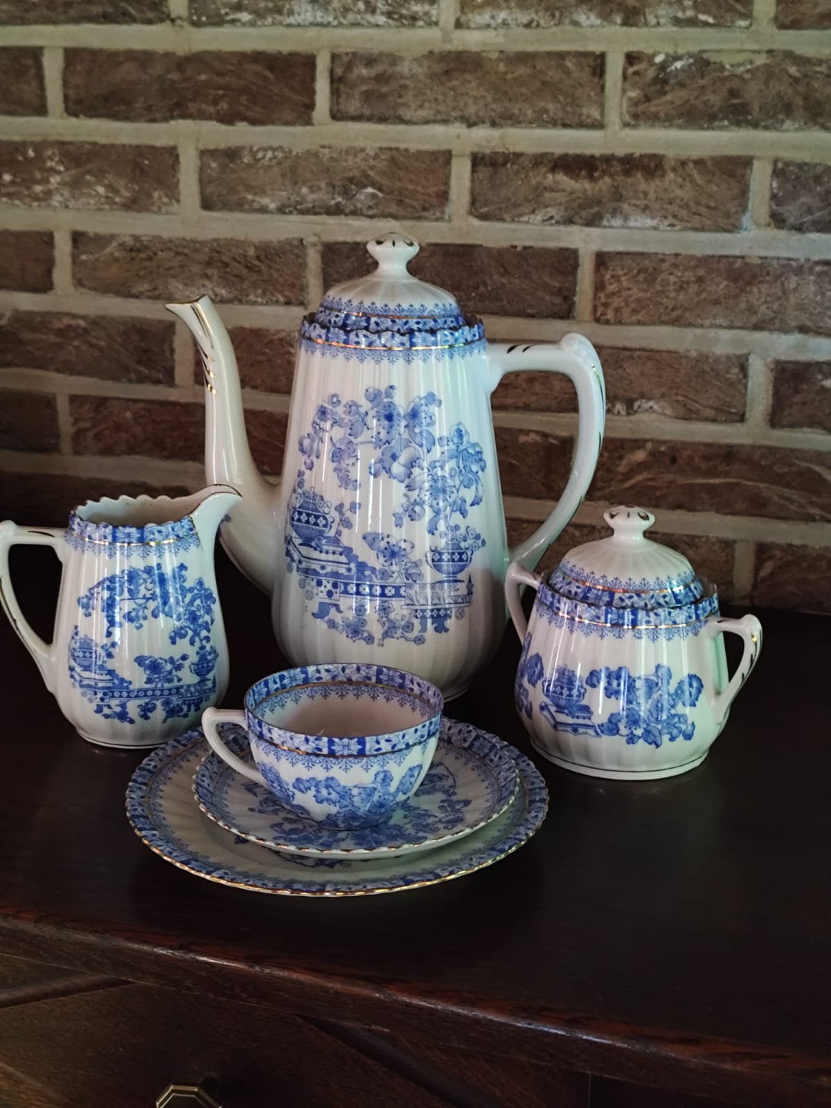 Koffieservies China-Blau Rosslau 6 personen 21-delig, Antiek en Kunst, Antiek | Servies compleet, Ophalen