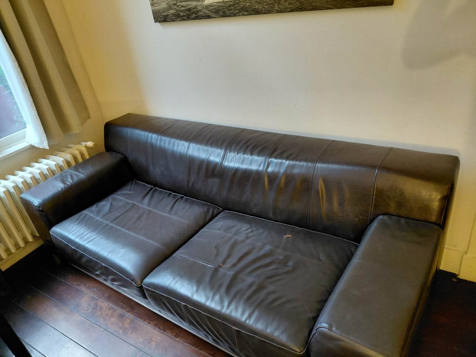 2 grote 3-zit zetels IKEA - bruin leder, Ophalen, Gebruikt, Leer