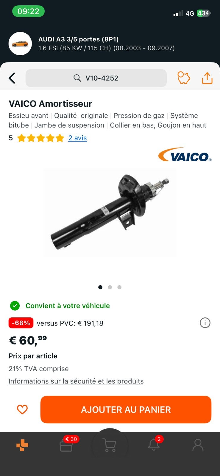2 X Amortisseur AVANT AUDI / SEAT / SKODA / VW, Ophalen, Audi