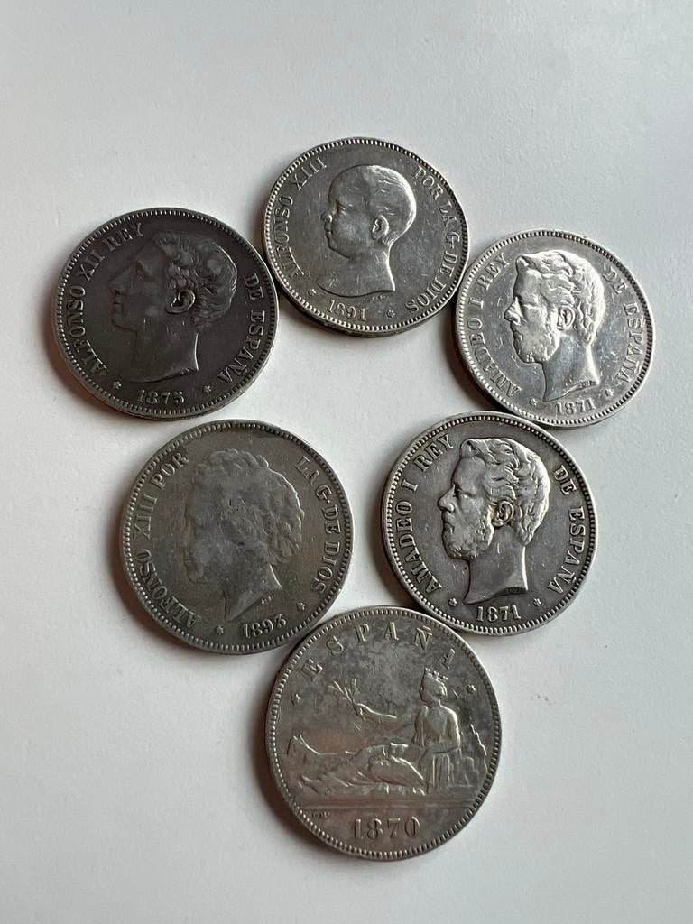 Spanje - 5 x 5 Pesetas LOT zilver, Ophalen, Zilver
