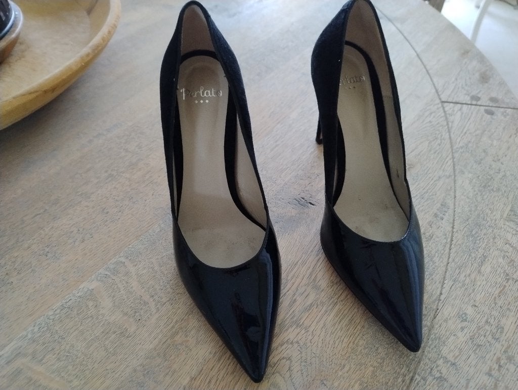 👠Elegante Zwarte Perlato Pumps → Maat 38,5 → Perfecte Staat, Enlèvement ou Envoi, Escarpins, Comme neuf, Perlato