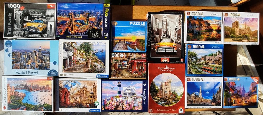 16 landschaps puzzels 1000stuks, Ophalen, 500 t/m 1500 stukjes, Gebruikt, Legpuzzel