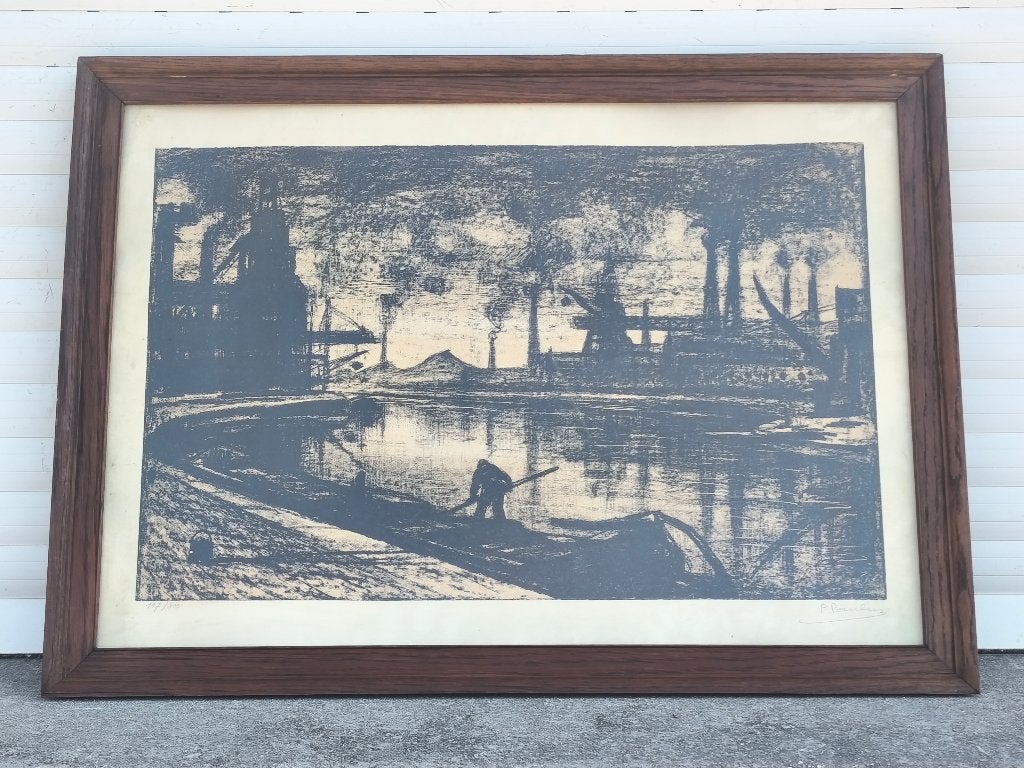 Lithographie la Sambre industrielle signe pierre paulus, Enlèvement ou Envoi, Lithographie