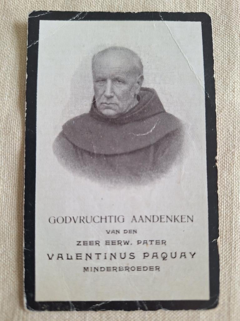 Bidprentje Pater minderbroeder Valentinus Paquay 1828 - 1905, Ophalen of Verzenden, Bidprentje