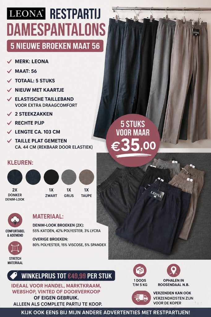 5 Nieuwe Damesbroeken, maat 56, Kleding | Dames, Dames-kledingpakketten, Ophalen of Verzenden, Nieuw, Maat 46/48 (XL) of groter
