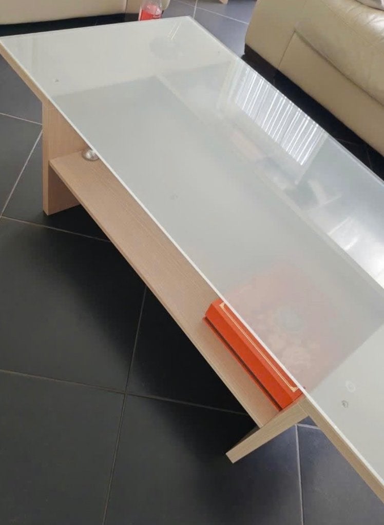 Set de 2 tables basses modernes avec plateau en verre blanc, 100 à 150 cm, Klassiek, Utilisé, 50 à 100 cm